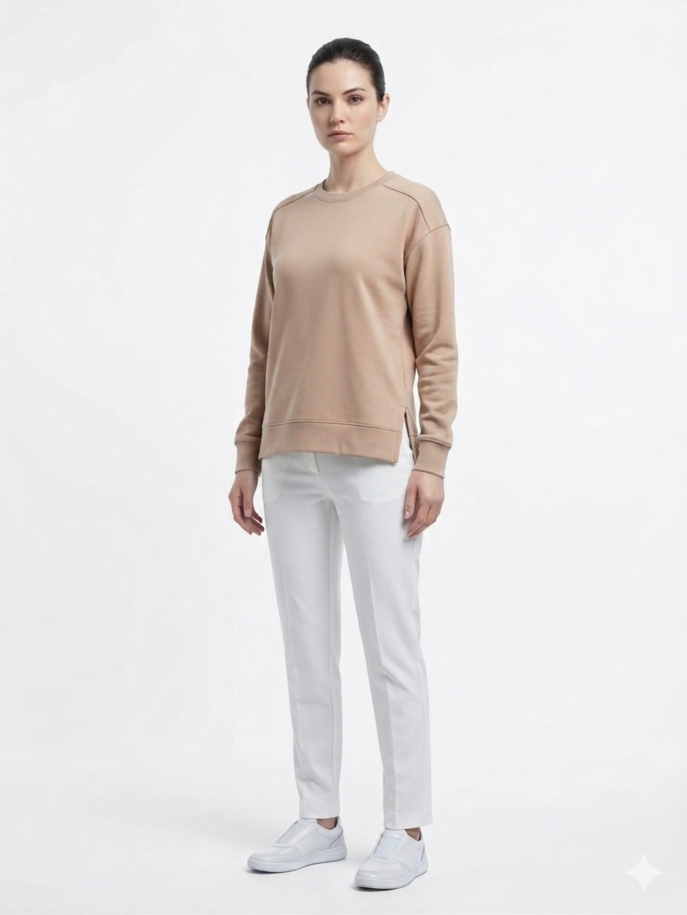 TravisMathew Women’s Cloudscape Scuba Knit Pullover Crewneck - Tan Sz M